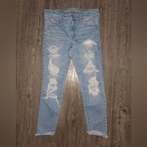 American Age Sky Blue Ripped Ankle Jeans